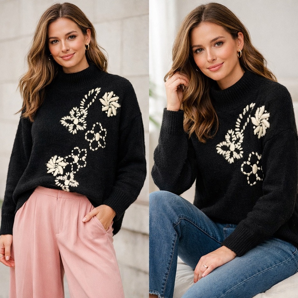 Black and White Floral Sweater